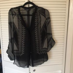 Sheer Patterned Button Down